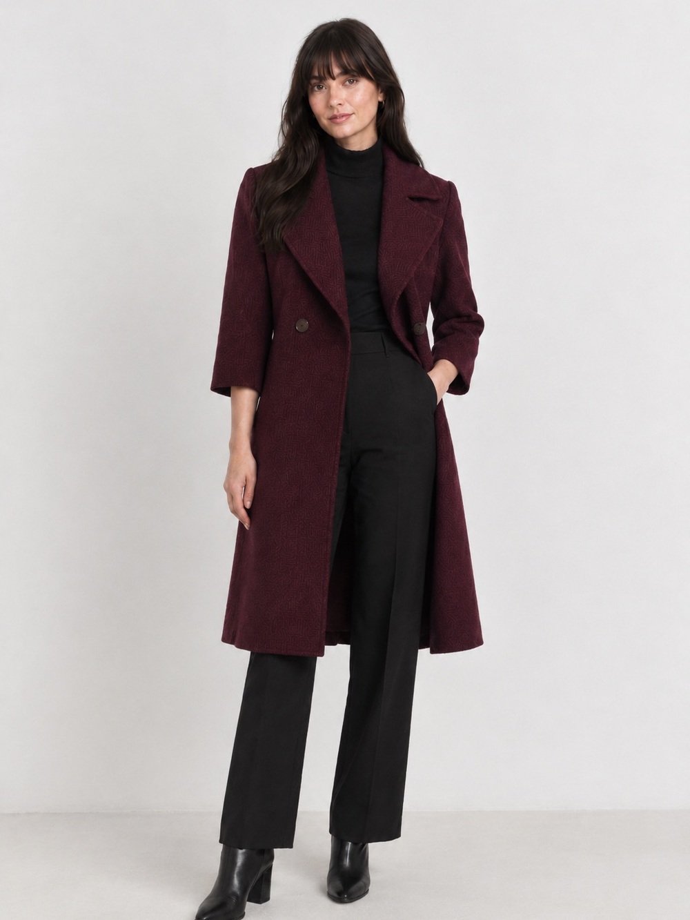 Women's  *100% WOOL* Cranberry / Burgundy Double-Breasted Coat - SIZE MEDIUM